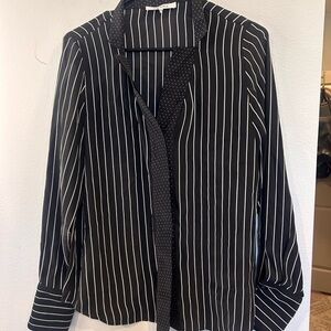 FRAME Noir Multi Stripe & Dot Print 100% Silk Blouse - Size Small